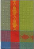 Waffle Weave 100% Cotton Fish Citrus Green Dishtowel 18" X 28" Set / 6