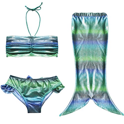 TIAOBU Girls 3PCS Halter Swimmable Mermaid Tail Sea-maid Swimsuit Fancy Costume