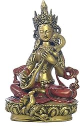 Saraswati Hindu Goddess of Arts Statue, Gold and Red
