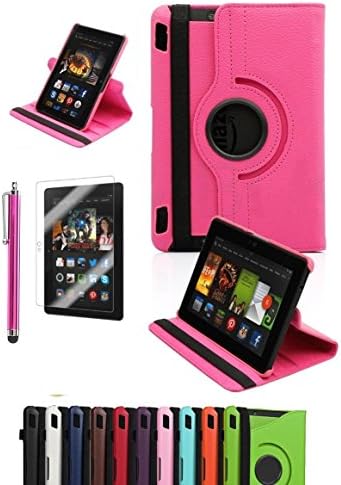 Amazon Kindle Fire HDX 7", CINEYO(TM) 360 Degree Rotating Stand Case Cover with Auto Sleep / Wake Feature for Amazon Kindle Fire HDX (10 Colors)(will only fit Kindle Fire HDX 7" 2013) (Hot Pink)