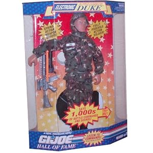 G.I. JOE Year 1992 Hall of Fame Fully Poseable 12 Inch Tall Soldier Action FigureElectronic Battle Comman Duke with 1000 Battle Commands and Sounds. US Army Camouflage Fatigues, Dog Tags, Helmet, Spring Action Assault Rifle with Bullet, Boots, 4 Grenades,