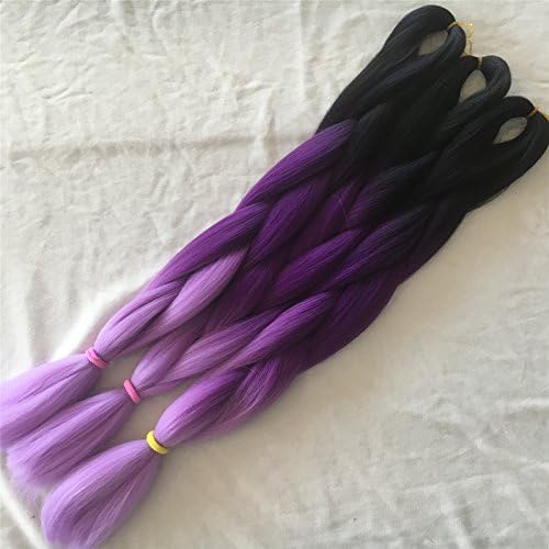 24" Jumbo Braids Kanekalon Synthetic Yaki Twist Hair Extension Three Ombre Colors 100g (Black+Dark Purple+Light Purple)