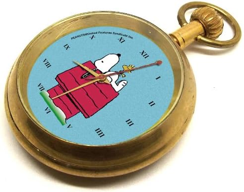 Vintage Original Art Snoopy & Woodstock Peanuts Comic Art Collage Pocket Watch w. Original 17 Jewel Swiss Mechanical Movement