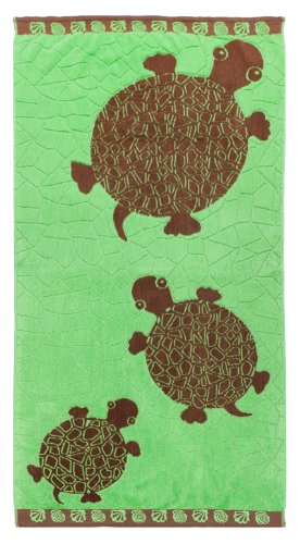 Turtle Brown Green 400 grams Luxury Plush Velour Jacquard Beach Towel 32x63 by Cotton Craft