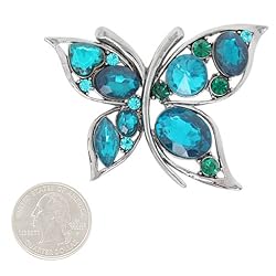 Brilliant Teal Crystal Butterfly Brooch Pin
