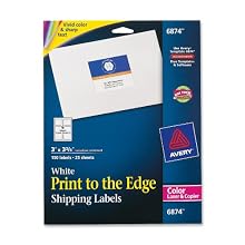 Avery 6874 White laser labels for color printing, 3 x 3-3/4 label, 150 labels/pack