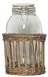 Hand Woven Grey Brown Willow Basket with Large Glass Canister 9.25"D x 11"H, 104oz Set / 2
