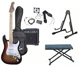 Pyle Complete Eletric Guitar & Accessories Package for Musicians/Bands/Churches/Schools/Concerts -- PGEKT30 Electric Guitar Package W/Guitar Amplifier/Strings/Tuner/Bag(3 Color Sunburst) + PGS304 Folding Guitar Stand + PGST20 Guitar Foot Stool.