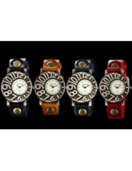 Youyoupifa Lady Bump Rotating Creative Digital Quartz Red Leather Strap Watch