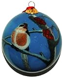 Hand Painted Glass Ornament, Winter Bird with Berries CO-168