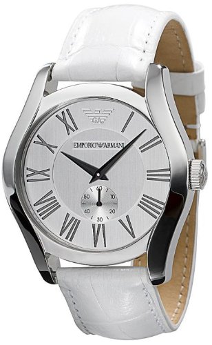 Emporio Armani Classic White Leather 2-Hand Silver Dial Men's Watch #AR0696