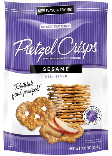 Snack Factory, Pretzel Crisps, Sesame Deli Style, 7.2oz Pouch (Pack of 4)