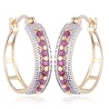 18k Yellow Gold Plated Sterling Silver Genuine Ruby Hoop Earrings