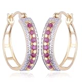 18k Yellow Gold Plated Sterling Silver Genuine Ruby Hoop Earrings