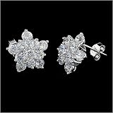 Cubic-zirconia Rhodium Finish Sterling Silver Flower Earrings