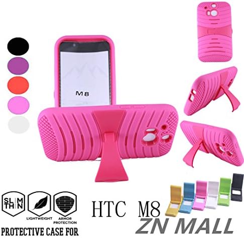 HTC M8 Case,Premium Shock-Absorbing Anti-Scratch Soft Rubber Skin TPU Hard Case,Durable Bumper Dual Layer Hybrid Armor Case with Kickstand for HTC M8 (Rose)
