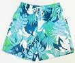 Mens Blue/Green Print Swim Trunks with Adjustable Elastic Drawstring Waist and Faux Board Short Style Front, 2 Inseam Slit Pockets. Mesh Lining. Sizes 32-40