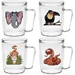 Jungle Friends 18 oz Insulated Coffee Mug Set, Clear, (4 designs)