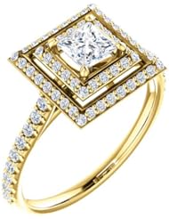 14K Yellow Gold Princess Cut Diamond Double-Halo Ring -- LIFETIME WARRANTY