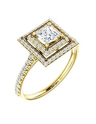 10K Yellow Gold Princess Cut Diamond Double-Halo Ring -- LIFETIME WARRANTY