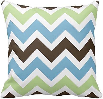 Blue, Spring Green, and Brown Chevron Pattern Pillowcases Cotton Pillow Cover Twin Sides 16 x 16