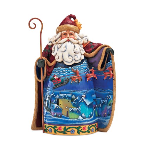 Jim Shore Heartwood Creek Santa with Santa Flying Over Town Scene Figurine 12-1/4-Inch