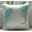 Sea Horse Aqua - Decorative Pillow Covers - Silk Pillow Cover Embellished with Beads