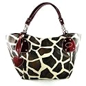 Burgundy Large Vicky Giraffe Print Faux Leather Satchel Bag Handbag Purse