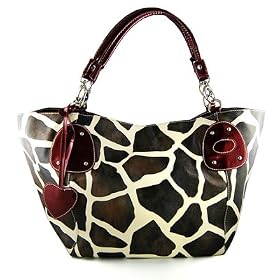 Burgundy Large Vicky Giraffe Print Faux Leather Satchel Bag Handbag Purse