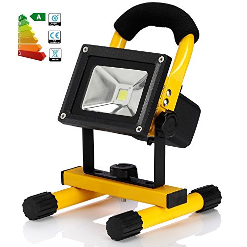 Flood Light,Goodee 10w Portable Cordless LED Rechargeable Work Light,100W Halogen Bulb Equivalent, 900lm, 5600mAh Battery,adapter and Car Charger Included,Ip65 Waterproof Outdoor Flood Lights