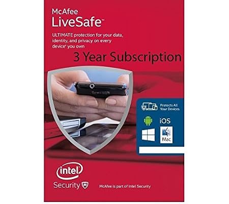 McAfee LiveSafe - 3 Year subscription Unlimited Licenses [NO CD/DVD] Download version only