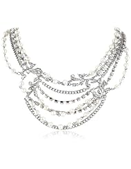 Betsey Johnson "Stone & Pearl" Faux Pearl and Crystal Multi-Row Necklace, 19"