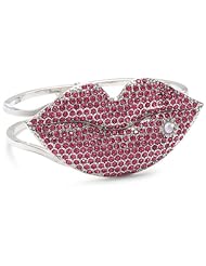 Betsey Johnson "Film Noir" Crystal Lips Hinged Bangle Bracelet