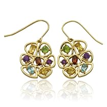 Yellow Gold Overlay Sterling Silver Multi-Gemstone Earrings