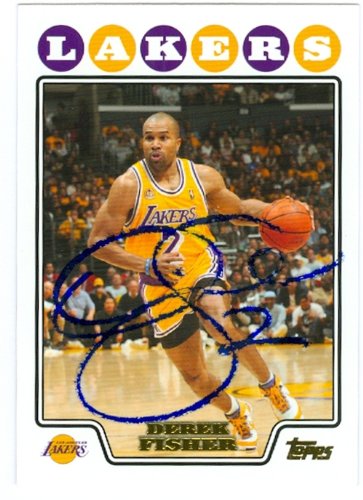 Derek Fisher Autographed/Hand Signed Basketball Card (Los Angeles Lakers) 2008 Topps #94 slightly sm