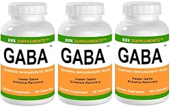 3 BOTTLES GABA 540 total Capsules Gamma Aminobutyric Acid Amino Acid 1500mg serving KRK SUPPLEMENTS