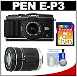 Olympus PEN E-P3 Micro 4/3 Digital Camera & 14-42mm II Lens (Black) with M.Zuiko 40-150mm ED Zoom Lens + 16GB Card + Cleaning Kit (Refurbished by Olympus)