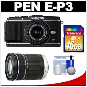2013 Digital Cameras Cheap : Olympus PEN E-P3 Micro 4/3 Digital Camera & 14-42mm II Lens (Black) with M.Zuiko 40-150mm ED Zoom Lens + 16GB Card + Cleaning Kit (Refurbished by Olympus) Best Price