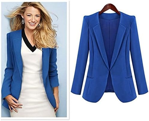 Ulike2 Fashion Womens Long Sleeve Candy Color Blazer Cardigan Jacket Small Suit Coat (XXXL, Blue)