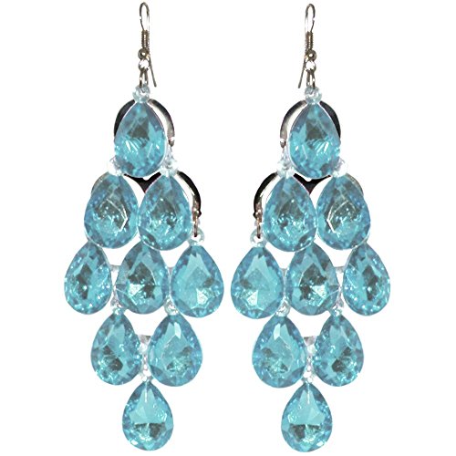 Chandelier Earrings In Turquoise with Silver Finish