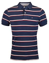 Apparel: Tommy Hilfiger Mens Custom Fit Striped Cotton Polo Shirt - XL - Navy/Red/White