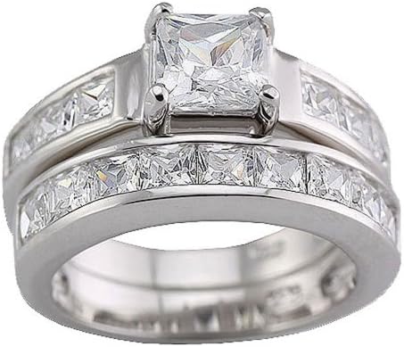 3 pcs 11 Carats Princess CZ Sterling Silver 925 Channel Set Men Ring Sz 7, 8