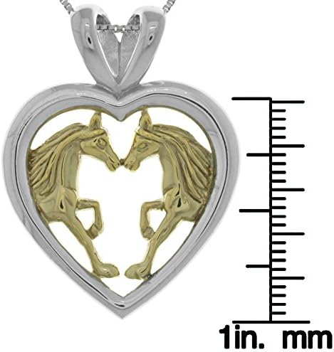Jewelry Trends Sterling Silver and 14k Gold-Plated Horse Lovers Heart Pendant on 18 Inch Chain Necklace