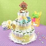 3-Layer Diaper Cake - Yellow with Dark Baby - Great Gender Neutral Baby Gift or Baby Shower Centerpiece