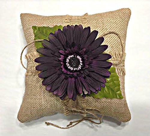 Burlap Ring Bearer Pillow with Purple Gerber Daisy