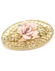 1928 Jewelry Pink Porcelain Rose Gold Filigree Brooch