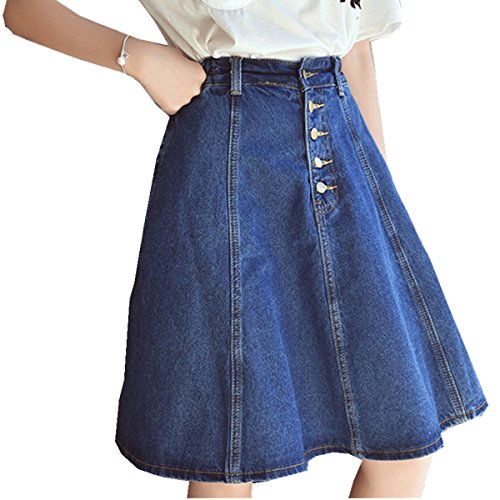 （ヤンググロリ）YOGLY 新品！超ファッション　無地　 デニムスカート 台型スカート ジーンズカジュアル レディース 女性　女の子 カジュアル　春 夏 秋 ひざ 丈 膝上　美脚　大きいサイズ　　フロント ボタン