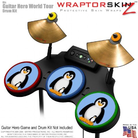 Penguins on Blue Skin by WraptorSkinz fits Guitar Hero 4 World Tour Drum Set for Nintendo Wii, XBOX 360, PS2 & PS3 (DRUMS NOT INCLUDED)