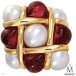 Mikimoto! Luxurious Ring 4.40ctw Toumaline and 7-8mm Akoya Pearls Made of 18K Gold