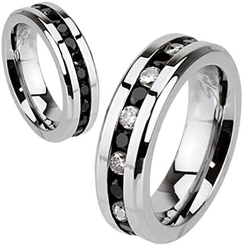 Janestore Fashion 316L Stainless Black Cz 2-Sided Eternity Wedding Band Ring Size 5-13